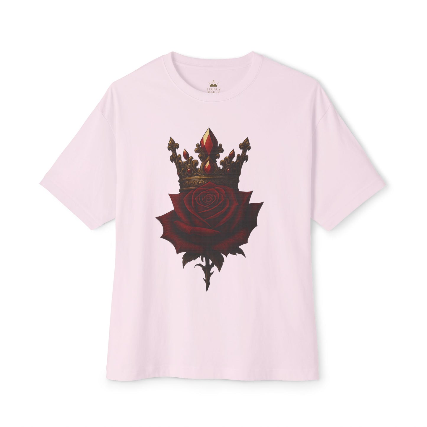 Unisex Oversized Boxy Tee with Crown & Rose Design | Trendy Graphic Tee, Streetwear Fashion, Layering Essential, Gift for Him/Her