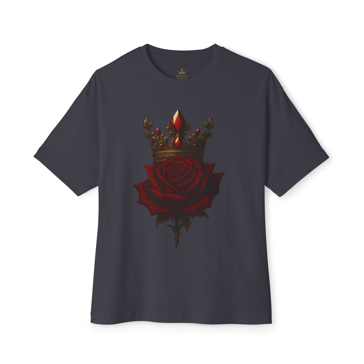 Unisex Oversized Boxy Tee with Crown & Rose Design | Trendy Graphic Tee, Streetwear Fashion, Layering Essential, Gift for Him/Her