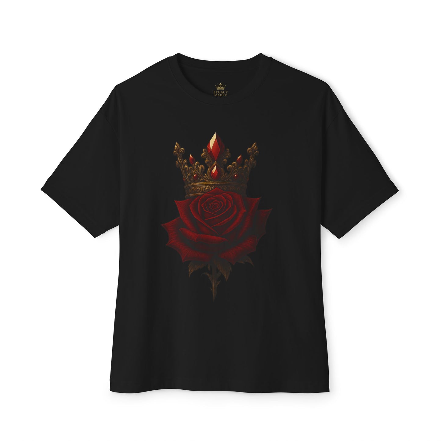 Unisex Oversized Boxy Tee with Crown & Rose Design | Trendy Graphic Tee, Streetwear Fashion, Layering Essential, Gift for Him/Her
