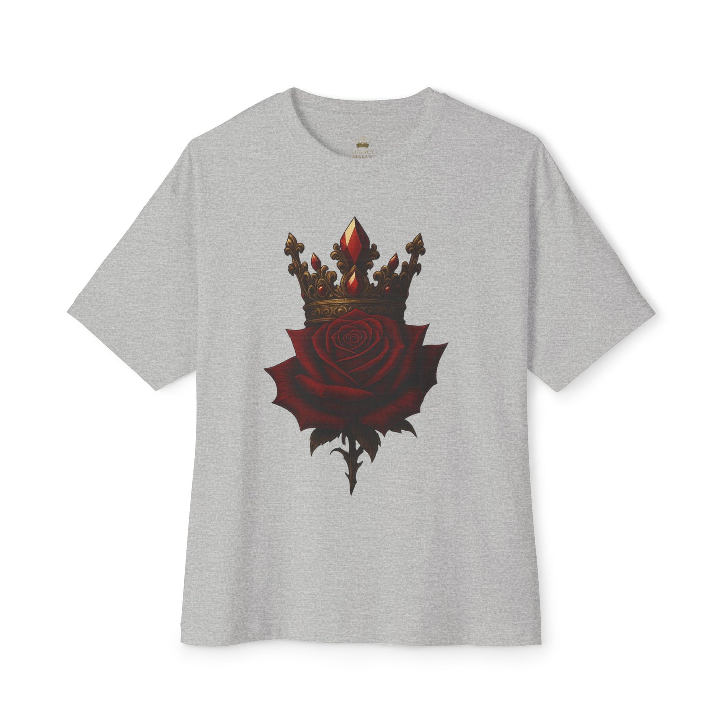 Unisex Oversized Boxy Tee with Crown & Rose Design | Trendy Graphic Tee, Streetwear Fashion, Layering Essential, Gift for Him/Her