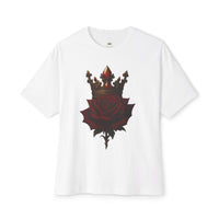 Unisex Oversized Boxy Tee with Crown & Rose Design | Trendy Graphic Tee, Streetwear Fashion, Layering Essential, Gift for Him/Her
