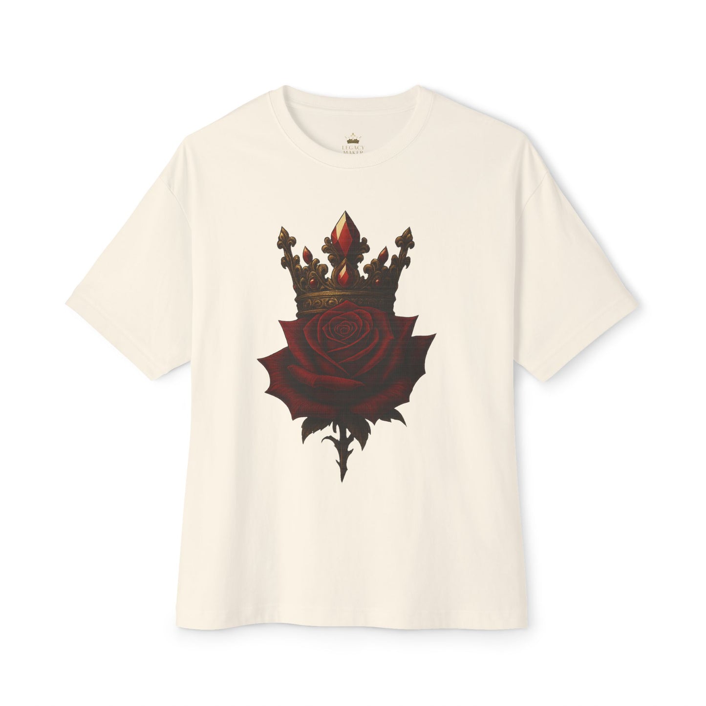 Unisex Oversized Boxy Tee with Crown & Rose Design | Trendy Graphic Tee, Streetwear Fashion, Layering Essential, Gift for Him/Her