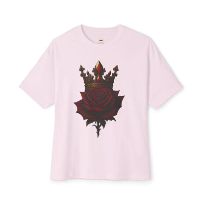 Unisex Oversized Boxy Tee with Crown & Rose Design | Trendy Graphic Tee, Streetwear Fashion, Layering Essential, Gift for Him/Her