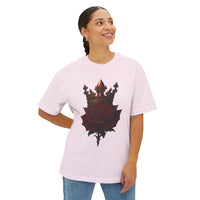 Unisex Oversized Boxy Tee with Crown & Rose Design | Trendy Graphic Tee, Streetwear Fashion, Layering Essential, Gift for Him/Her