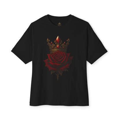 Unisex Oversized Boxy Tee with Crown & Rose Design | Trendy Graphic Tee, Streetwear Fashion, Layering Essential, Gift for Him/Her