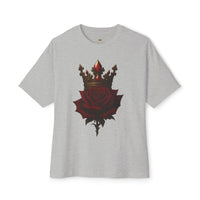 Unisex Oversized Boxy Tee with Crown & Rose Design | Trendy Graphic Tee, Streetwear Fashion, Layering Essential, Gift for Him/Her