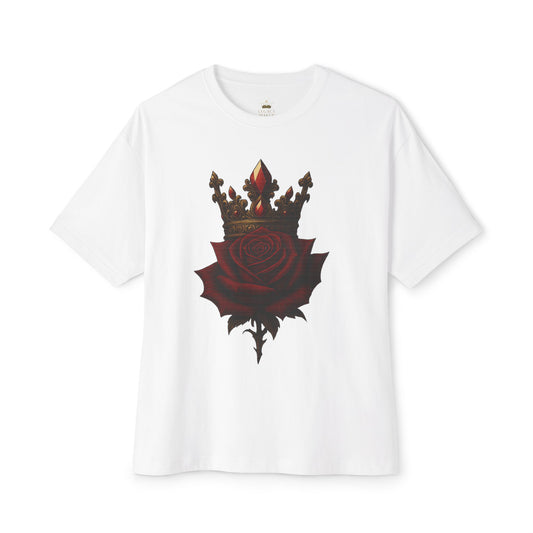 Unisex Oversized Boxy Tee with Crown & Rose Design | Trendy Graphic Tee, Streetwear Fashion, Layering Essential, Gift for Him/Her