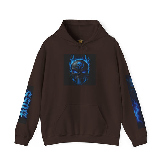 Vibrant Boss Skull Hoodie, Unisex Skull Sweatshirt, Grunge Hooded Sweatshirt, Unique Gift for Him/Her, Casual Streetwear