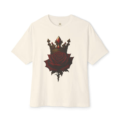 Unisex Oversized Boxy Tee with Crown & Rose Design | Trendy Graphic Tee, Streetwear Fashion, Layering Essential, Gift for Him/Her