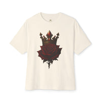Unisex Oversized Boxy Tee with Crown & Rose Design | Trendy Graphic Tee, Streetwear Fashion, Layering Essential, Gift for Him/Her